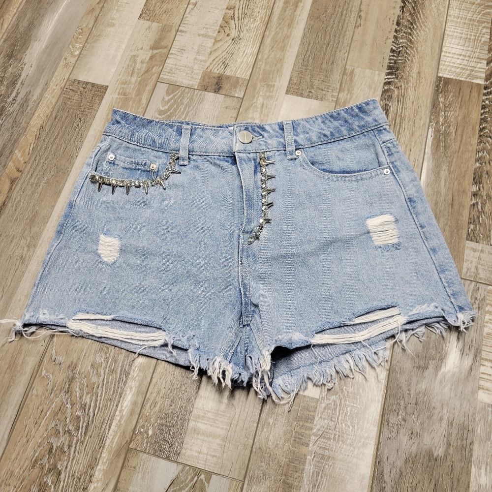 7/27 Banjara Distressed Ripped Cutoff Stretch Denim Rhinestone Shorts